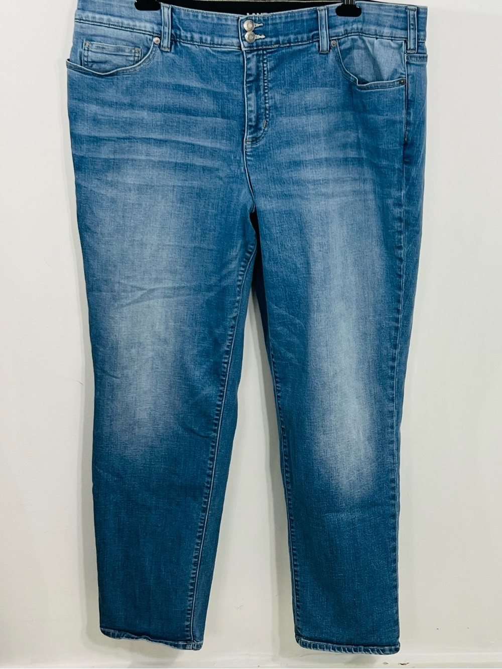 Lands' End Mid Rise Straight Leg Jean Double Button Stretch Casual Pants Sz 24W